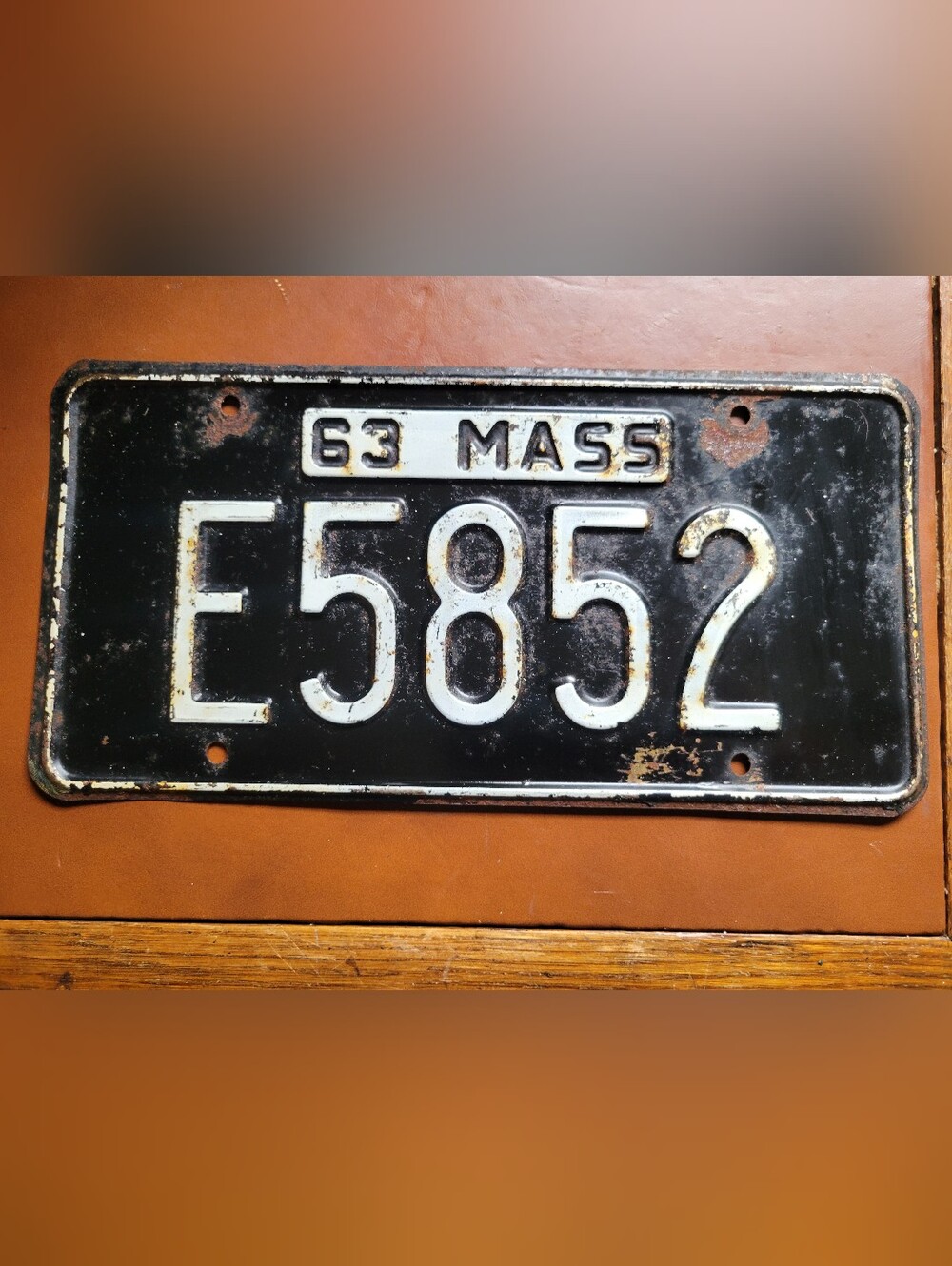 Vintage 1963 Massachusetts License Plate E5852 Black & White Auto Tag